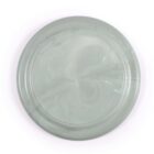 A round, teal-colored plate with a marbled pattern. The design is subtle, featuring swirling shades of light teal and white, creating an elegant and understated look. The plate is set against a plain white background.