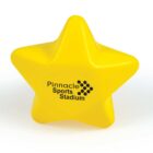 A bright yellow star-shaped stress ball with the text Pinnacle Sports Stadium printed in black on its surface. The star has five points and a smooth texture, against a plain white background.