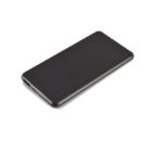 A sleek, black rectangular smartphone with curved edges, lying flat on a white surface. The phone’s screen is not visible, and the device appears thin and modern.