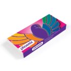 A rectangular magenta box with a stylized purple bird on the lid, featuring colorful wings in shades of blue, green, yellow, and orange. The word phoenix is written in white on a purple strip.
