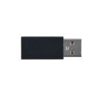 A black USB flash drive with a silver connector is centered against a plain white background. The drive has a rectangular shape and a minimalist design.