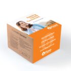 A cube-shaped box with orange branding for Flare. It features a smiling woman with a phone, the text Keeping Friends Connected. Offers include 5G connections and $10 phone plans. Website: www.flare.com.au.