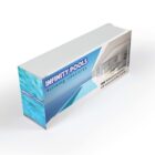 A rectangular box with Infinity Pools branding, featuring an image of a pool overlooking the ocean. Text reads Building Lifestyles and advertises a FREE Waterproof Speaker with every pool this month.