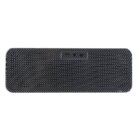 Rectangular carbon fiber piece with rounded corners, featuring a smooth texture and a dark gray color. There are three small circular holes in a row near the center.
