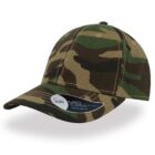 A camouflage baseball cap with a structured design and a sticker on the brim that reads Mid Visor. The cap features shades of green, brown, and black in a classic camo pattern.