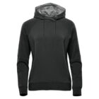 Black hooded sweatshirt with drawstrings, long sleeves, and no visible logos or designs.