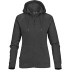 A plain black zip-up hoodie with a hood and front pockets, shown on a white background.