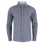 Gray long-sleeve button-up shirt with a collar, displayed on a white background.