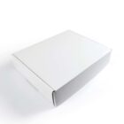 A plain white rectangular cardboard box on a white background.