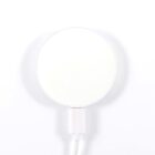 A round, white wireless charger on a white background.