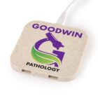 Square wireless charger with Goodwin Pathology logo and microscope graphic.