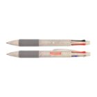 Two multicolor retractable pens with gray grips, aligned horizontally on a white background.
