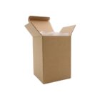 Open brown cardboard box with packing material inside.