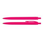 Two pink ballpoint pens, one with a clip, on a white background.