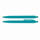 Two teal ballpoint pens, one with a clip, on a white background.