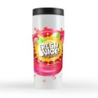 White tumbler with splashy Fresh Juice Organic design in red and green.