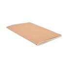 Brown kraft paper notebook with a soft cover, lying flat on a white background.