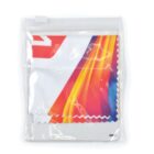 Colorful microfiber cloth in a clear plastic pouch.
