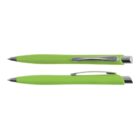 Two green pens with silver clips, one retracted and one extended.