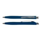 Two blue ballpoint pens with silver clips, shown on a white background.