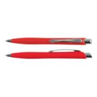 Two red ballpoint pens with silver clips and tips.