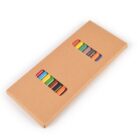 Brown box with colorful crayons visible through two cutout windows.