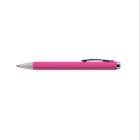Pink ballpoint pen with a silver tip and black clip on a white background.