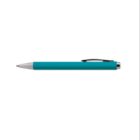 Turquoise ballpoint pen with silver tip and black clip on a white background.