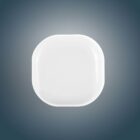 White, square-shaped object with rounded corners on a gradient blue background.