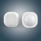 Two white, square plastic containers with rounded edges on a gradient background.