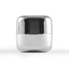 Shiny silver container with rounded edges on a white background.