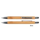 Two bamboo pens with silver tips and clips, shown in horizontal orientation.