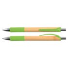 Two bamboo pens with green grips and clips, shown from side and top views.