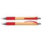 Two bamboo pens with red grips and clips, shown in side and top views.