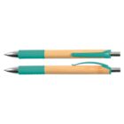 Two bamboo pens with teal grips and clips, one retractable.