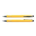Two yellow pens with silver tips and clips, positioned side by side on a white background.