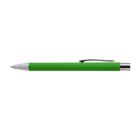 Green pen with silver tip and black clip, isolated on a white background.