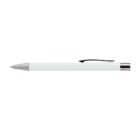 A white ballpoint pen with silver tip and clip.