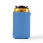 A can in a blue koozie against a plain white background.