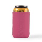 Yellow can in a pink sleeve on a white background.