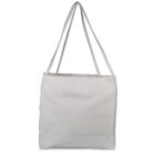 A plain white tote bag with two long handles against a white background.