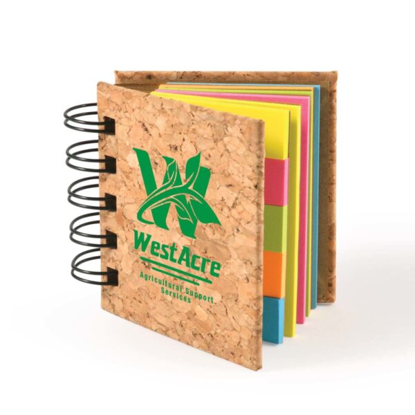 Cork-covered notebook with colorful tabs and WestAcre Agricultural Support Services logo on the cover.