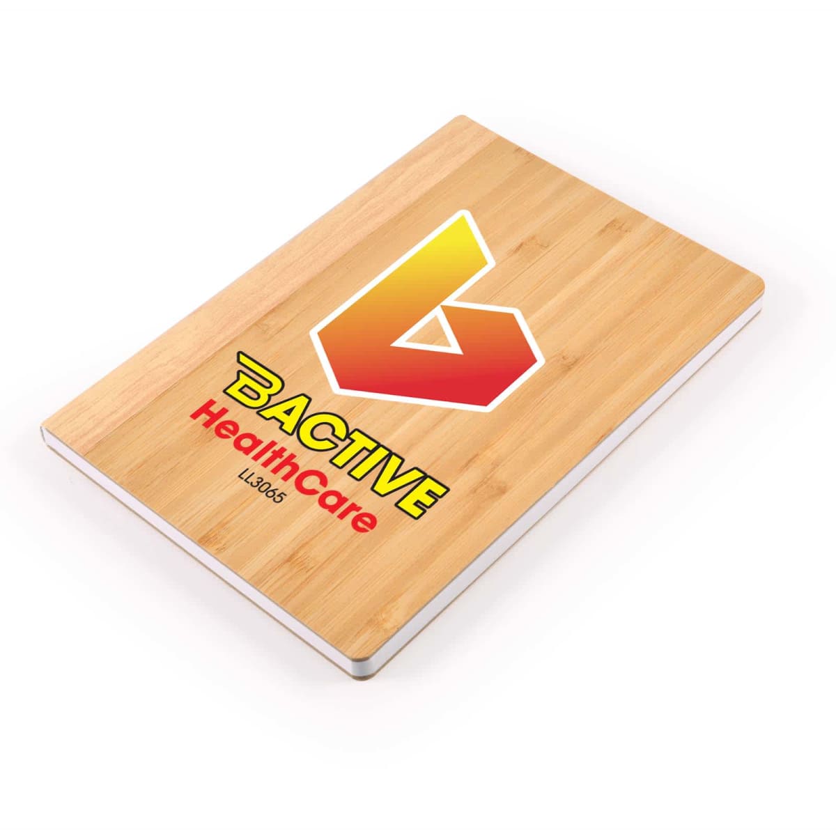 Wooden surface clipboard with Bactive Healthcare and a red-orange logo.