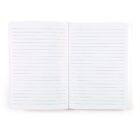Open notebook with lined pages on a white background.