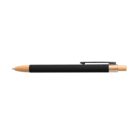 A stylish black pen with a wooden tip and metal clip, positioned horizontally on a white background.