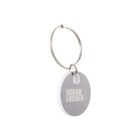 Silver keychain with Urban Locker text on a round metal tag, attached to a circular key ring.