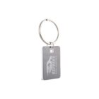 Silver keychain with a rectangular tag, engraved with Express Ride Rentals and a stylized car logo.