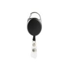 Black retractable badge reel with a metal clip and transparent badge holder.