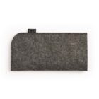 Gray felt pouch with rounded corner and a black tag on the side, set against a white background.