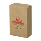 Brown cardboard box with Little Explorers and illustrations of kids under a circus tent.